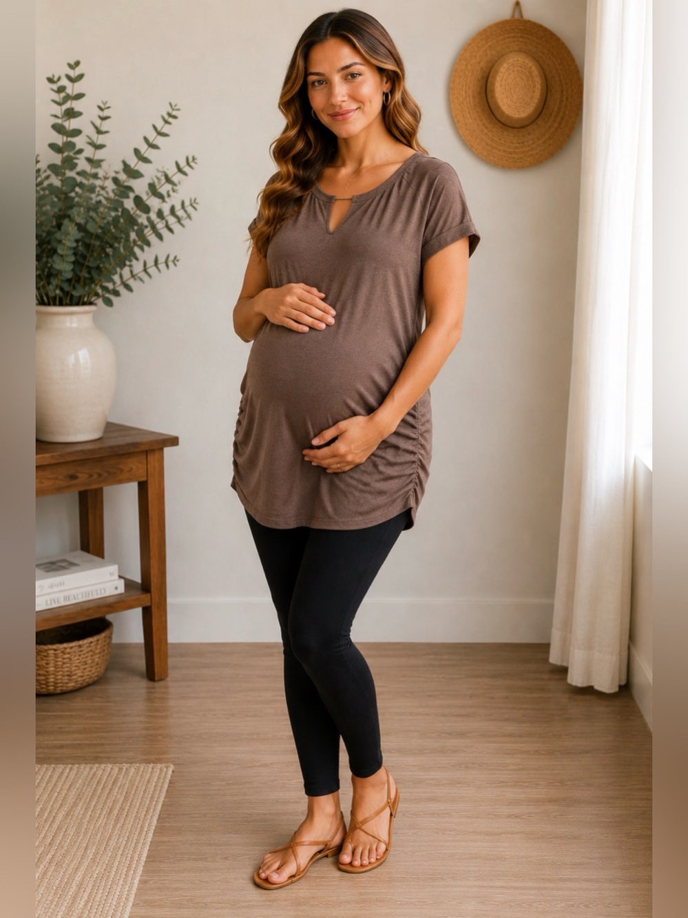 🌿 Old Navy Maternity Brown Knit Top Size Large Soft Stretch Tee Comfort Fit